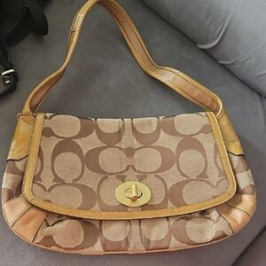 Coach Brown and Tan Monogram Shoulder Bag
